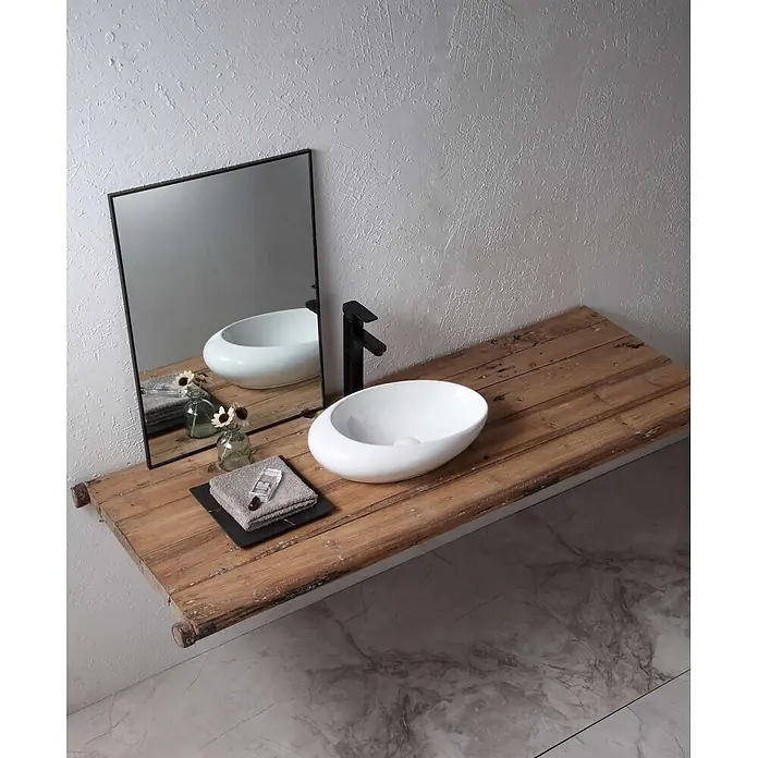 Poalgi Aufsatzwaschbecken OVAL-MB - 49 x 30 cm, Mit schmutzabweisender Glasur, Hahnloch: Ohne, Ohne Überlauf, Weiß