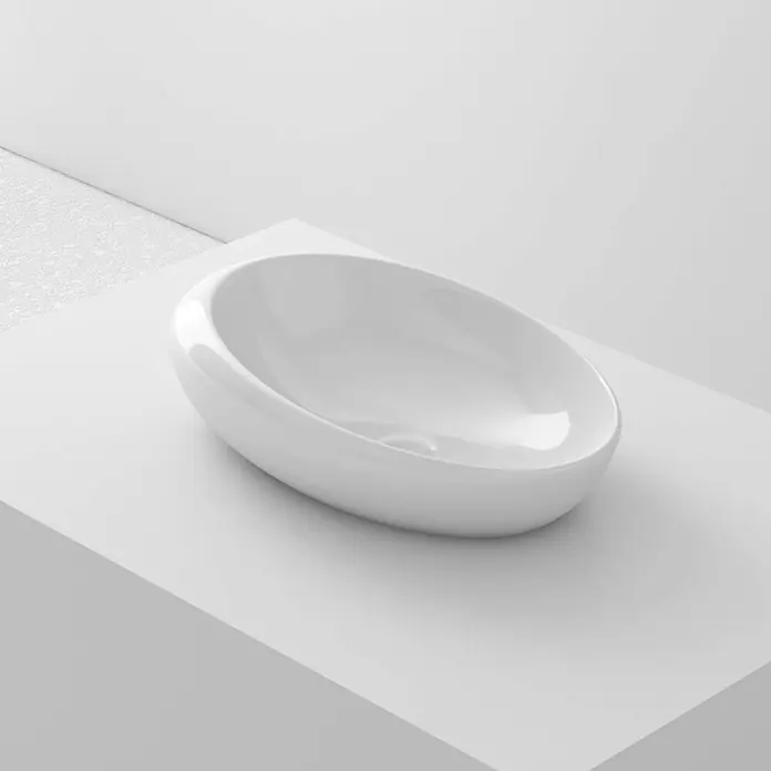 Poalgi Aufsatzwaschbecken OVAL-MB - 49 x 30 cm, Mit schmutzabweisender Glasur, Hahnloch: Ohne, Ohne Überlauf, Weiß