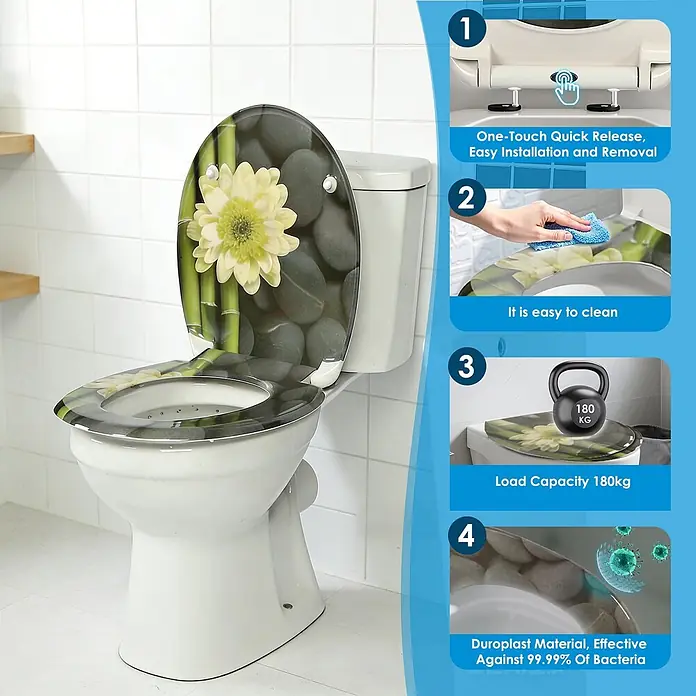 SAINOS WC-Sitz Duroplast WC-Sitz, Grau, Universal-O-Form, Absenkautomatik, Oben - Duroplast, Grau, Mit Absenkautomatik