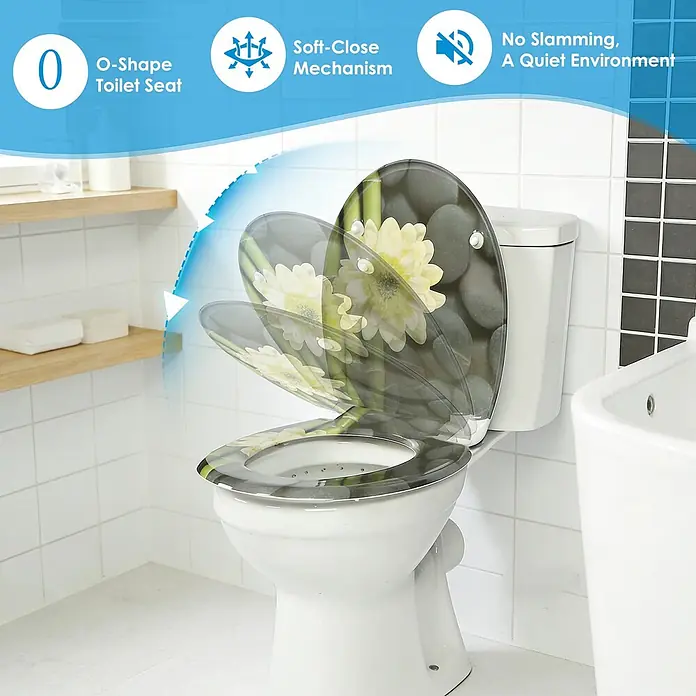 SAINOS WC-Sitz Duroplast WC-Sitz, Grau, Universal-O-Form, Absenkautomatik, Oben - Duroplast, Grau, Mit Absenkautomatik
