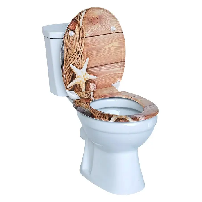 SAINOS WC-Sitz Duroplast WC-Sitz, Braun, Universal-O-Form, Absenkautomatik, Oben - Duroplast, Braun, Mit Absenkautomatik