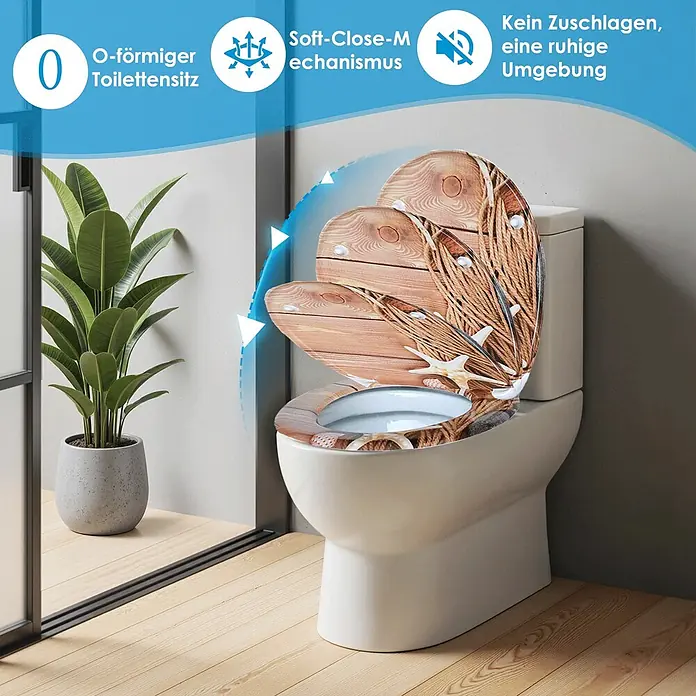 SAINOS WC-Sitz Duroplast WC-Sitz, Braun, Universal-O-Form, Absenkautomatik, Oben - Duroplast, Braun, Mit Absenkautomatik
