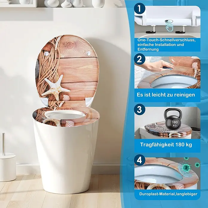 SAINOS WC-Sitz Duroplast WC-Sitz, Braun, Universal-O-Form, Absenkautomatik, Oben - Duroplast, Braun, Mit Absenkautomatik