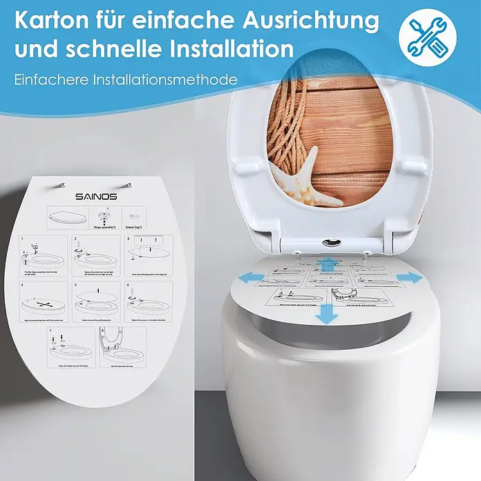 SAINOS WC-Sitz Duroplast WC-Sitz, Braun, Universal-O-Form, Absenkautomatik, Oben - Duroplast, Braun, Mit Absenkautomatik
