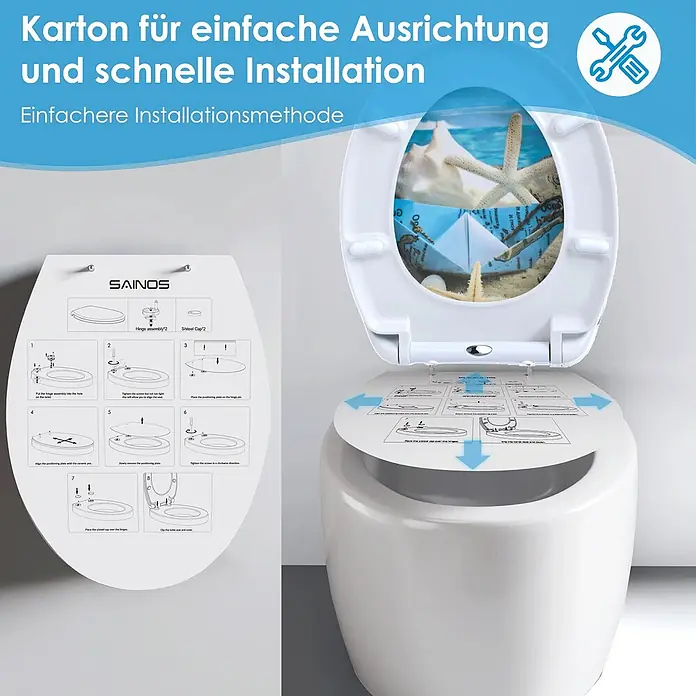 SAINOS WC-Sitz Duroplast WC-Sitz, Blau, Universal-O-Form, Absenkautomatik, Oben - Duroplast, Blau, Mit Absenkautomatik