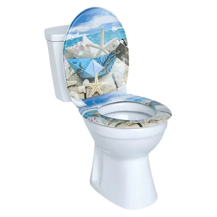 SAINOS WC-Sitz Duroplast WC-Sitz, Blau, Universal-O-Form, Absenkautomatik, Oben - Duroplast, Blau, Mit Absenkautomatik