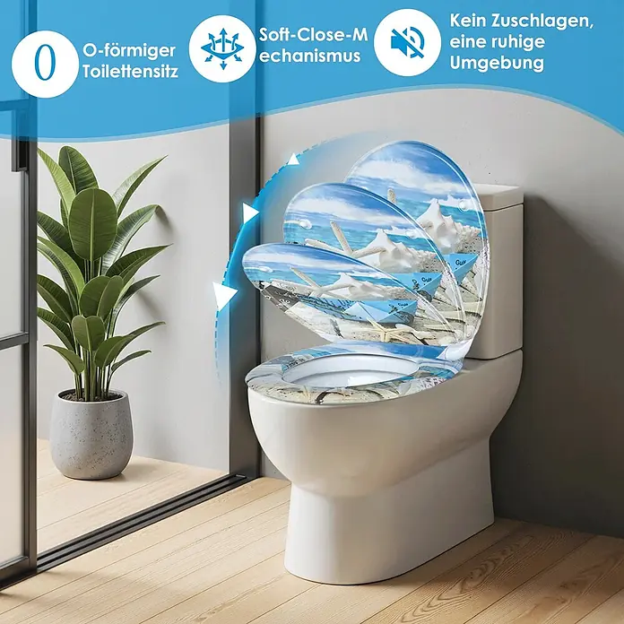 SAINOS WC-Sitz Duroplast WC-Sitz, Blau, Universal-O-Form, Absenkautomatik, Oben - Duroplast, Blau, Mit Absenkautomatik
