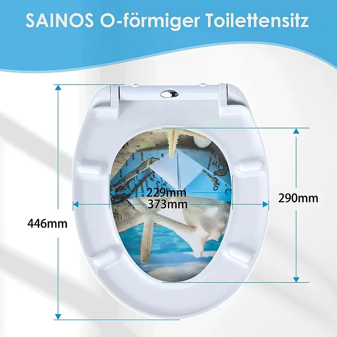 SAINOS WC-Sitz Duroplast WC-Sitz, Blau, Universal-O-Form, Absenkautomatik, Oben - Duroplast, Blau, Mit Absenkautomatik