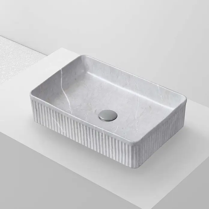 Poalgi Aufsatzwaschbecken CORINTO RT5034 - 50 x 34 cm, Mit schmutzabweisender Glasur, Hahnloch: Ohne, Ohne Überlauf, Grau