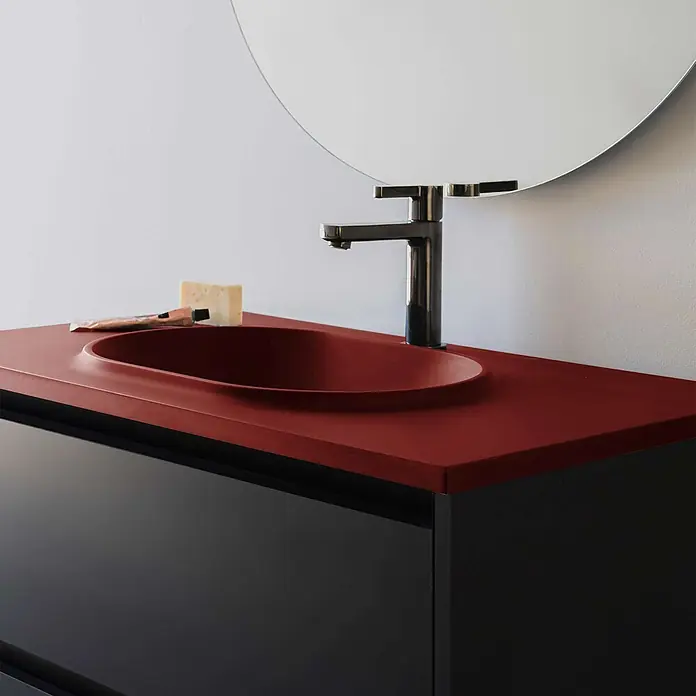Poalgi Waschtisch BUL - 46 x 120 cm, Mit antibakterieller Glasur, Hahnloch: Mitte, Ohne Überlauf, Rot Tassili