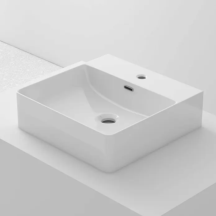 Poalgi Aufsatzwaschbecken K42 - 42,5 x 42,5 cm, Mit schmutzabweisender Glasur, Hahnloch: Mitte, Mit Überlauf, Weiß