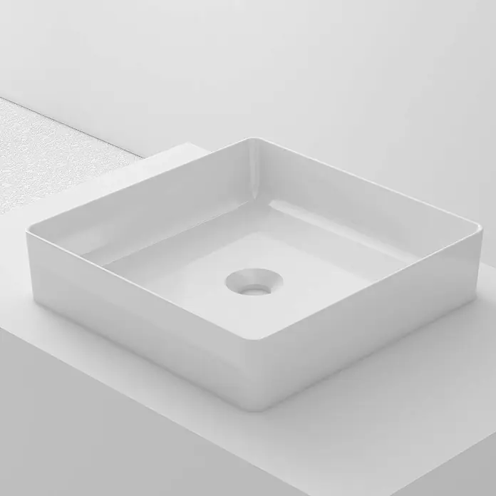 Poalgi Aufsatzwaschbecken IBI - 37,5 x 37,5 cm, Mit schmutzabweisender Glasur, Hahnloch: Ohne, Ohne Überlauf, Weiß