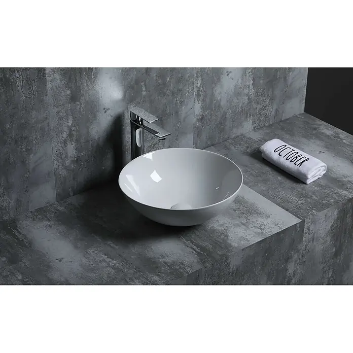 Poalgi Aufsatzwaschbecken BOL40 - 40,5 x 40,5 cm, Mit schmutzabweisender Glasur, Hahnloch: Ohne, Ohne Überlauf, Weiß
