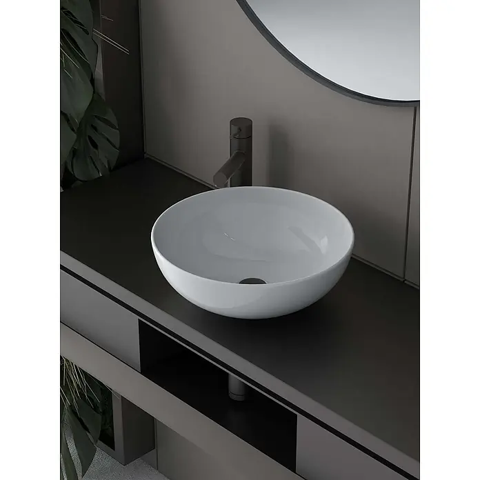 Poalgi Aufsatzwaschbecken BOL40 - 40,5 x 40,5 cm, Mit schmutzabweisender Glasur, Hahnloch: Ohne, Ohne Überlauf, Weiß