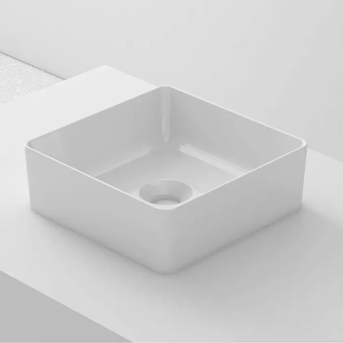 Poalgi Aufsatzwaschbecken SQ30 - 30,5 x 30,5 cm, Mit schmutzabweisender Glasur, Hahnloch: Ohne, Ohne Überlauf, Weiß
