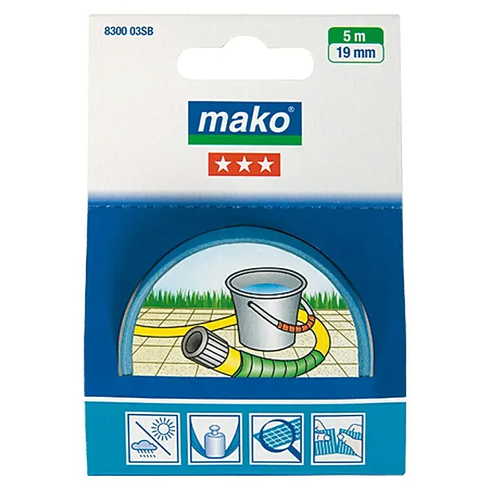 Mako Super-Kraftband - Blau, 5 m x 19 mm - Verpackung für einen Mako Gartenschlauch, 5 m lang und 19 mm breit.