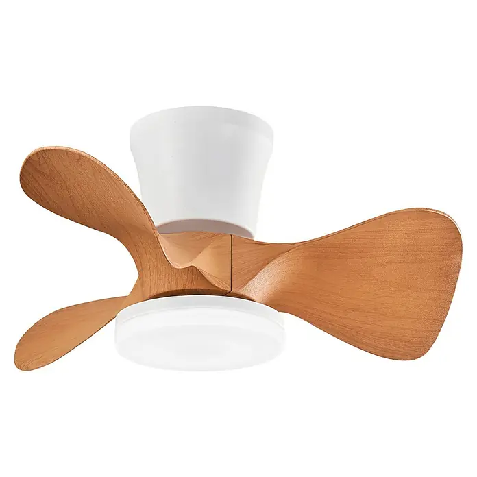 Alemar Ventilador de techo Siux - Blanco/Madera, 56 cm, 30 W - Ventilador de techo moderno con carcasa blanca y tres aspas curvas con aspecto de madera clara, para circulación de aire e iluminación.