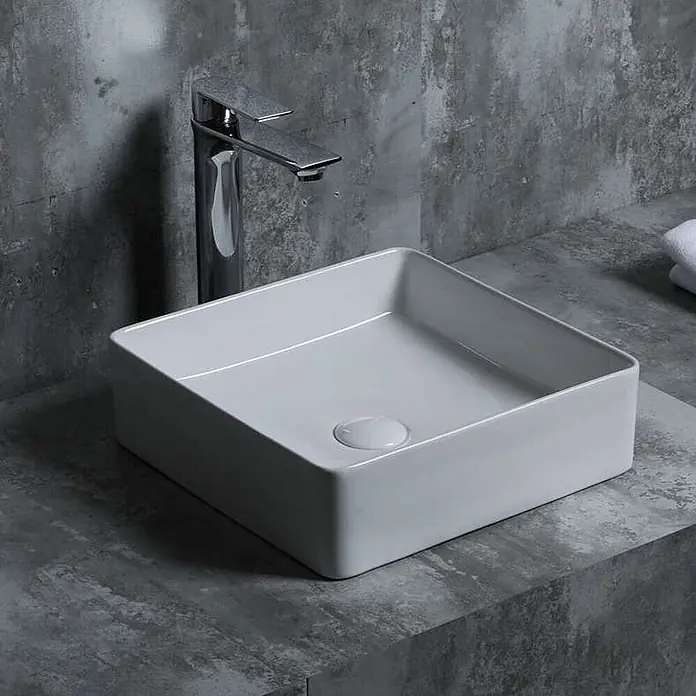 Poalgi Aufsatzwaschbecken SQ36 - 36,5 x 36,5 cm, Mit schmutzabweisender Glasur, Hahnloch: Ohne, Ohne Überlauf, Weiß