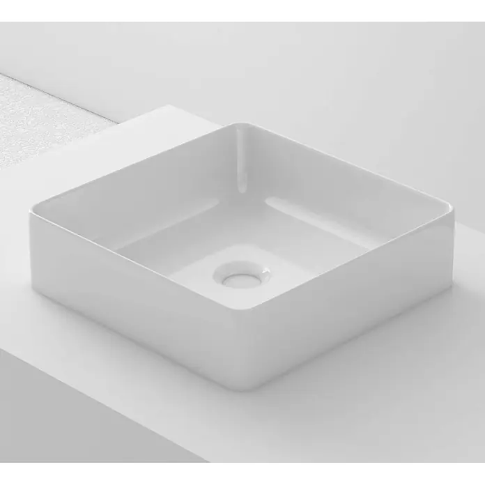 Poalgi Aufsatzwaschbecken SQ36 - 36,5 x 36,5 cm, Mit schmutzabweisender Glasur, Hahnloch: Ohne, Ohne Überlauf, Weiß