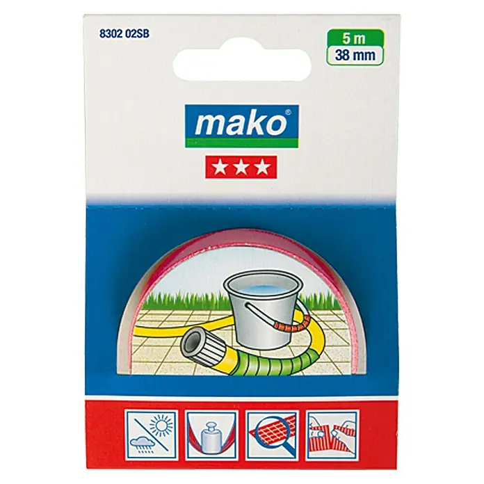 Mako Super-Kraftband - Rot, 5 m x 38 mm - Produktbild einer Mako Bandabdichtung, 5 m lang und 38 mm breit, die vor Wasser und Gewicht schützt und eine hohe Maschenzahl aufweist.