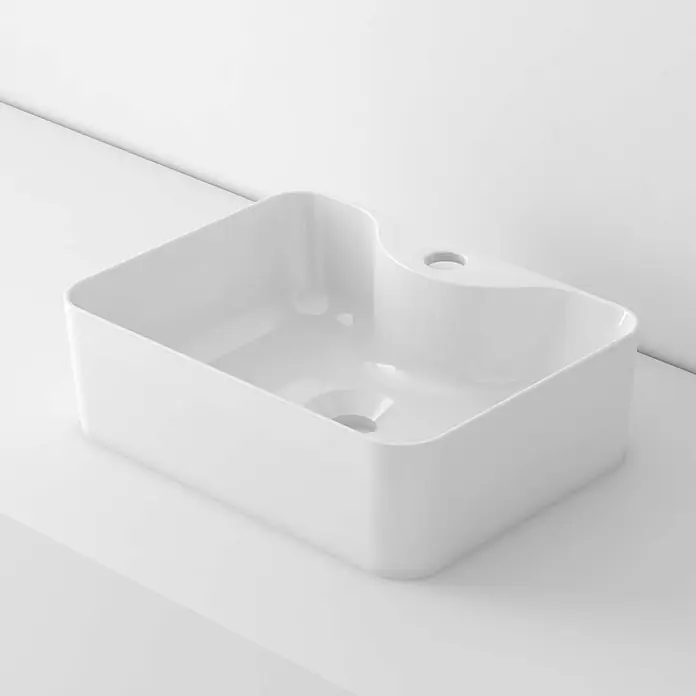 Poalgi Aufsatzwaschbecken K4030 - 40,5 x 30,5 cm, Mit schmutzabweisender Glasur, Hahnloch: Mitte, Ohne Überlauf, Weiß
