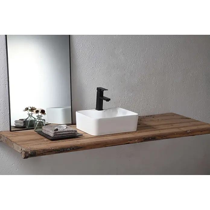 Poalgi Aufsatzwaschbecken K4030 - 40,5 x 30,5 cm, Mit schmutzabweisender Glasur, Hahnloch: Mitte, Ohne Überlauf, Weiß