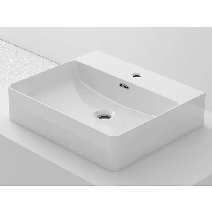 Poalgi Aufsatzwaschbecken K42-50 - 50 x 42,5 cm, Mit schmutzabweisender Glasur, Hahnloch: Mitte, Mit Überlauf, Weiß