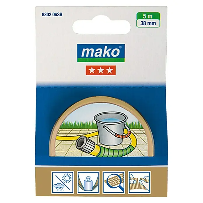 Mako Super-Kraftband - Braun, 5 m x 38 mm - Abbildung der Mako Bordüre, die sich perfekt zum Abdichten von Fugen und Kanten im Haus eignet. Sie ist 5 m lang und 38 mm breit.