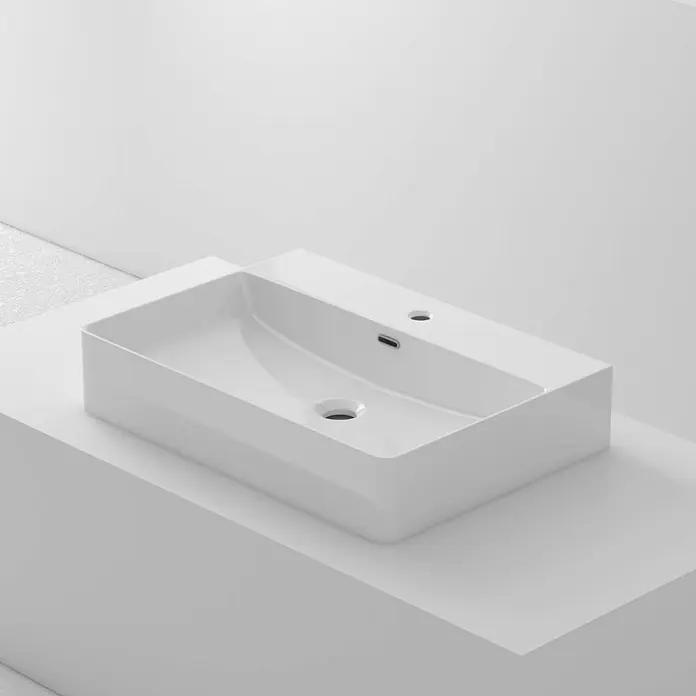 Poalgi Aufsatzwaschbecken K42-60 - 60 x 42,5 cm, Mit schmutzabweisender Glasur, Hahnloch: Mitte, Mit Überlauf, Weiß