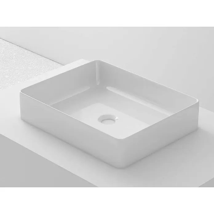 Poalgi Aufsatzwaschbecken RT37 - 47 x 37 cm, Mit schmutzabweisender Glasur, Hahnloch: Ohne, Ohne Überlauf, Weiß