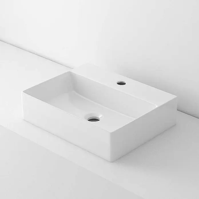 Poalgi Aufsatzwaschbecken K45 - 45,5 x 35,5 cm, Mit schmutzabweisender Glasur, Hahnloch: Mitte, Ohne Überlauf, Weiß