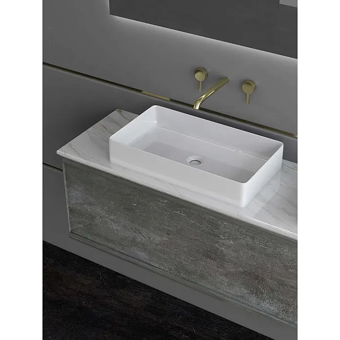 Poalgi Aufsatzwaschbecken RT6034 - 61 x 34 cm, Mit schmutzabweisender Glasur, Hahnloch: Ohne, Ohne Überlauf, Weiß
