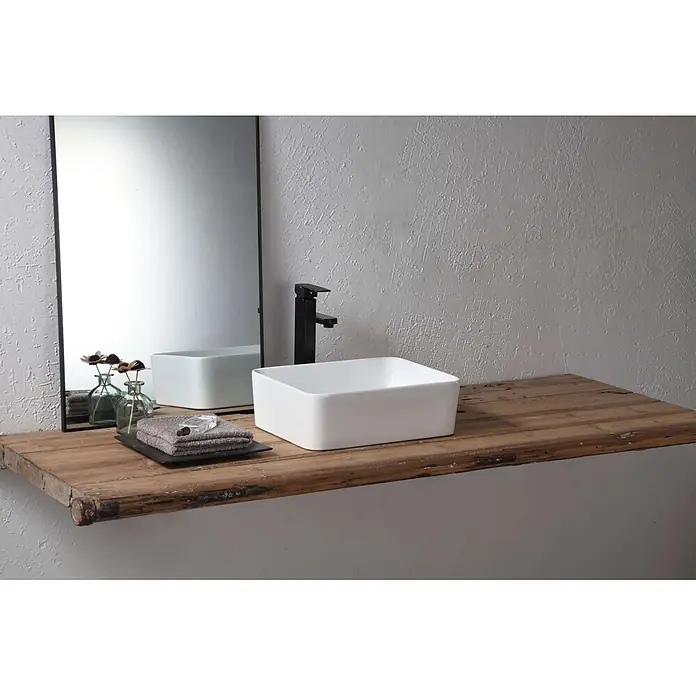 Poalgi Aufsatzwaschbecken RT4030 - 40,5 x 30 cm, Mit schmutzabweisender Glasur, Hahnloch: Ohne, Ohne Überlauf, Weiß