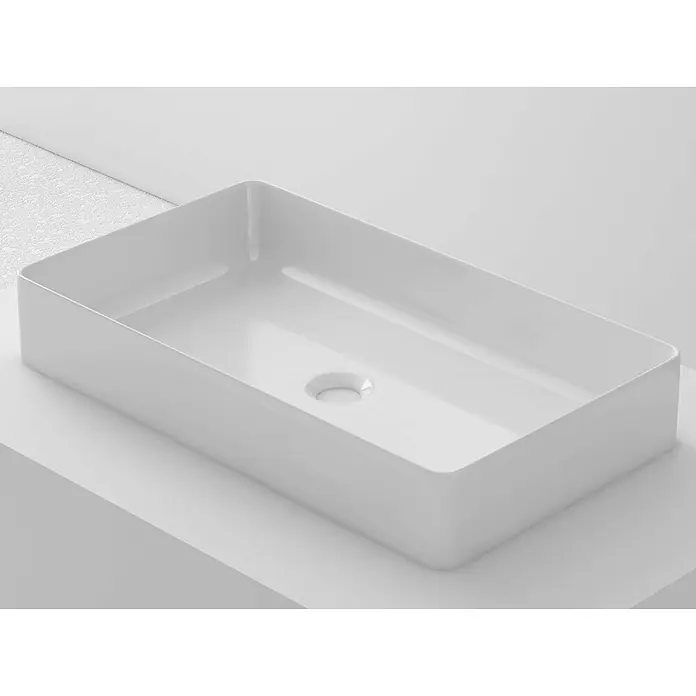 Poalgi Aufsatzwaschbecken RT6034 - 61 x 34 cm, Mit schmutzabweisender Glasur, Hahnloch: Ohne, Ohne Überlauf, Weiß