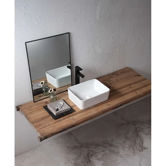 Poalgi Aufsatzwaschbecken RT4030 - 40,5 x 30 cm, Mit schmutzabweisender Glasur, Hahnloch: Ohne, Ohne Überlauf, Weiß