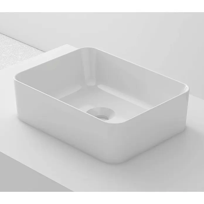 Poalgi Aufsatzwaschbecken RT4030 - 40,5 x 30 cm, Mit schmutzabweisender Glasur, Hahnloch: Ohne, Ohne Überlauf, Weiß