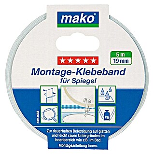 Montažni lepilni trak za ogledalo (Bele barve, 5 m x 19 mm)