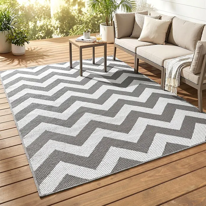 Outsunny Outdoor-Teppich wasserdicht - Hellgrau, Kunststoff