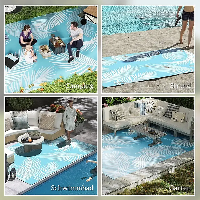 Outsunny Outdoor-Teppich Outdoorteppich mit Tragetasche - Hellblau, Kunststoff