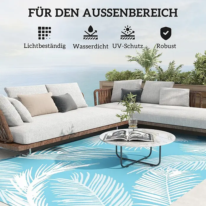 Outsunny Outdoor-Teppich Outdoorteppich mit Tragetasche - Hellblau, Kunststoff