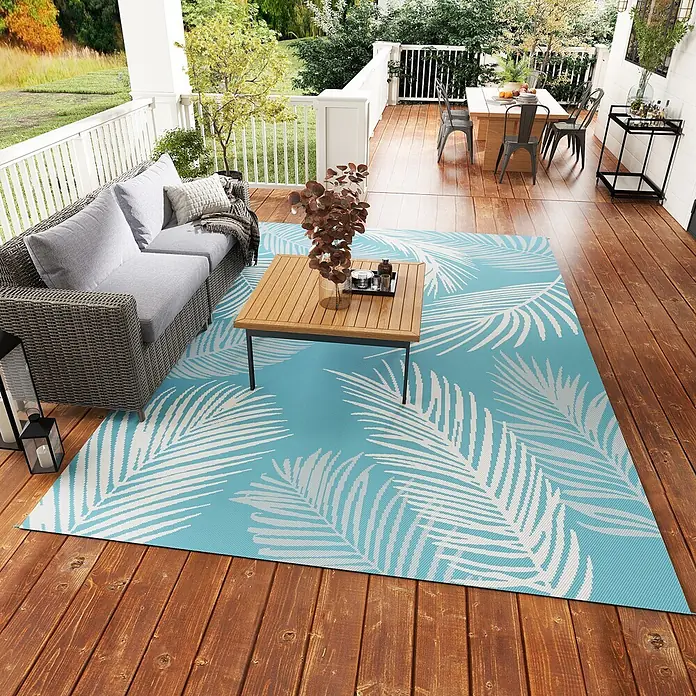 Outsunny Outdoor-Teppich Outdoorteppich mit Tragetasche - Hellblau, Kunststoff
