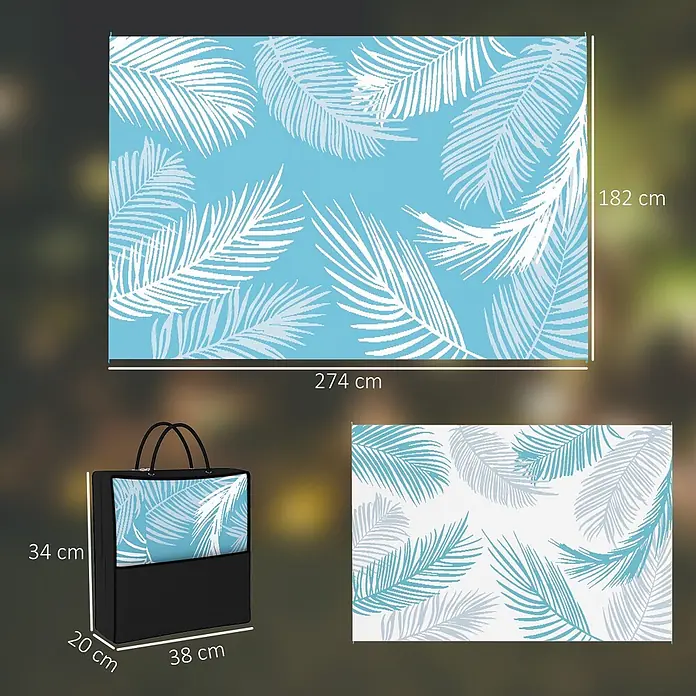 Outsunny Outdoor-Teppich Outdoorteppich mit Tragetasche - Hellblau, Kunststoff