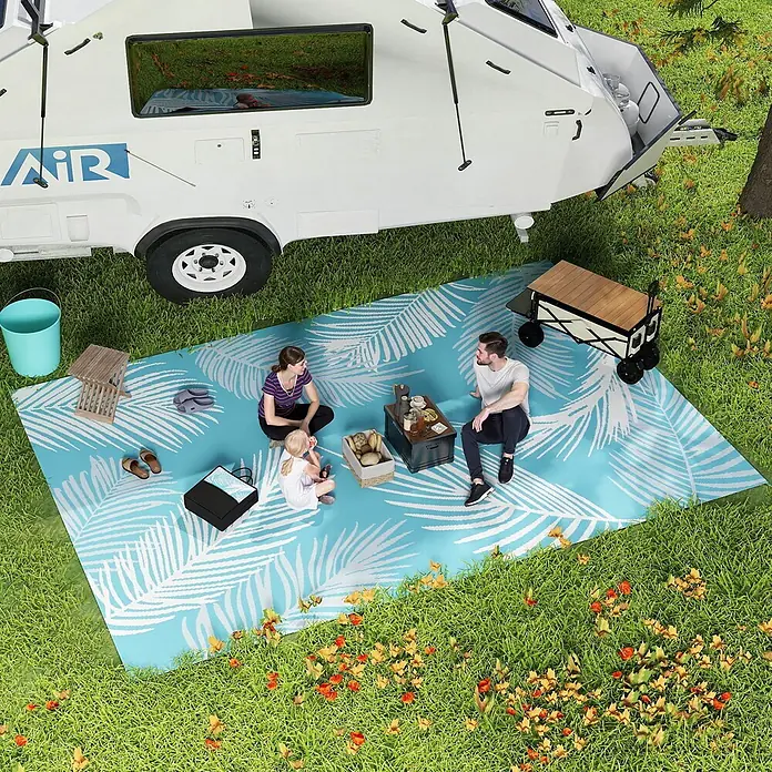 Outsunny Outdoor-Teppich Outdoorteppich mit Tragetasche - Hellblau, Kunststoff