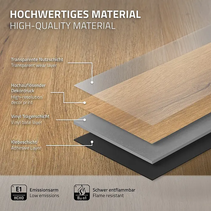 ML-Design Vinylboden PVC Bodenbelag selbstklebend Klebefliesen Boden in Holzoptik 2mm Dicke - Eiche Rustikal, Landhausdiele