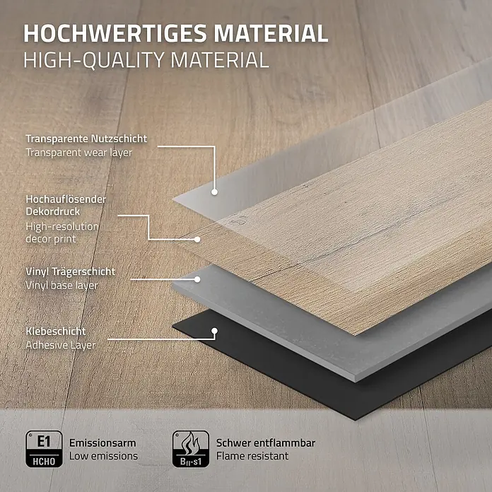 ML-Design Vinylboden PVC Bodenbelag selbstklebend Klebefliesen Boden in Holzoptik 2mm Dicke - Eiche Rustikal Hell, Landhausdiele