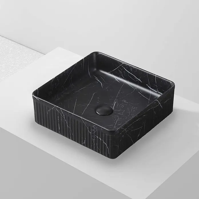 Poalgi Aufsatzwaschbecken CORINTO IBI - 37,5 x 37,5 cm, Mit schmutzabweisender Glasur, Hahnloch: Ohne, Ohne Überlauf, Schwarz