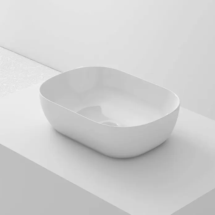 Poalgi Aufsatzwaschbecken MINI OVALO - 46,5 x 33,5 cm, Mit schmutzabweisender Glasur, Hahnloch: Ohne, Ohne Überlauf, Weiß