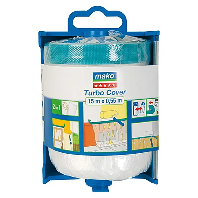 Mako Abdeckfolie Turbo Cover Premium im Spender - L x B: 15 x 0,55 m, 8,25 m² - Mako Turbo Cover 2-in-1 Abdeckfolie: Schützt zuverlässig beim Malen und Renovieren. Vielseitig einsetzbar für saubere Ergebnisse.