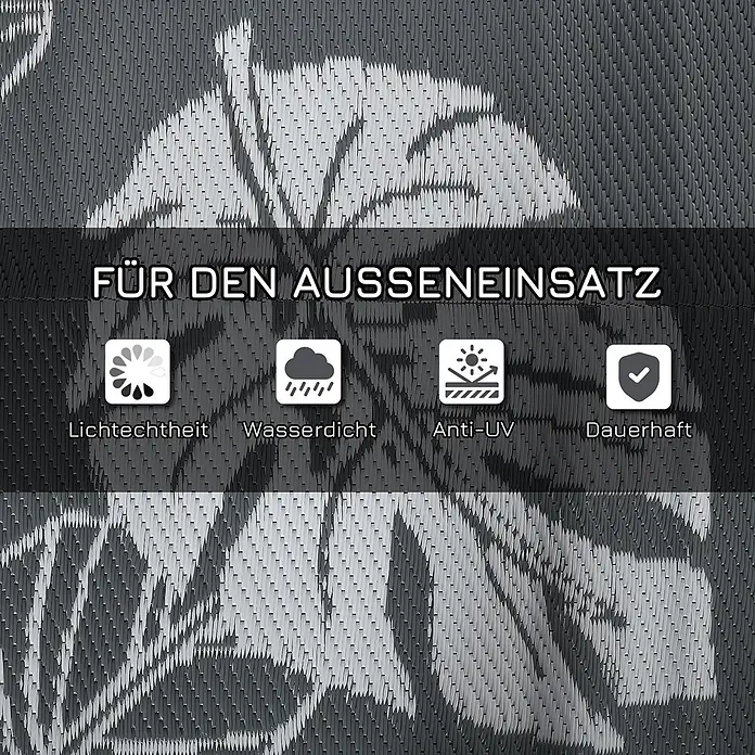 Outsunny Outdoor-Teppich Wendeteppich mit Blattmuster - Grau, Kunststoff