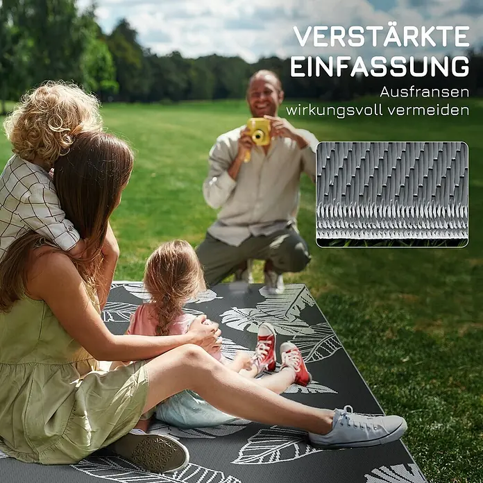 Outsunny Outdoor-Teppich Wendeteppich mit Blattmuster - Grau, Kunststoff